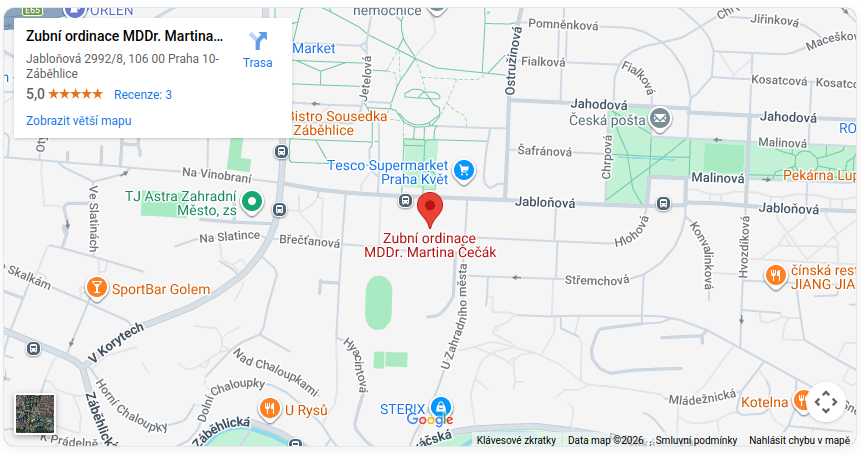 Mapa – Zubní ordinace MDDr. Martina Čečák, Jabloňová 8